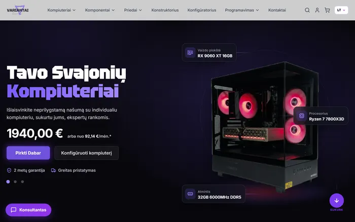 Screenshot of variantai.lt — computer and components store